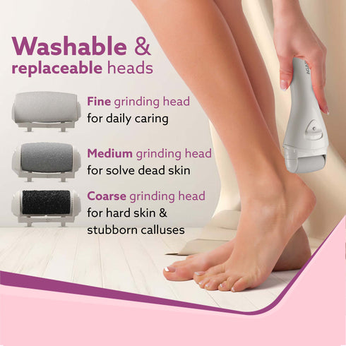 CR3001 Callus Remover with 3 Interchangeable Head Rollers, Rechargeable for Foot Care, Callus & Dead Skin Removal